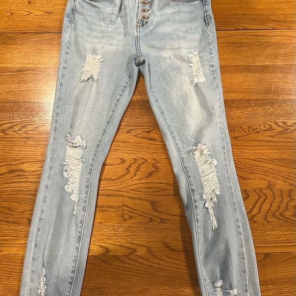 Wax Jean Blue Skinny Jeans Distressed - Picture 1 of 3